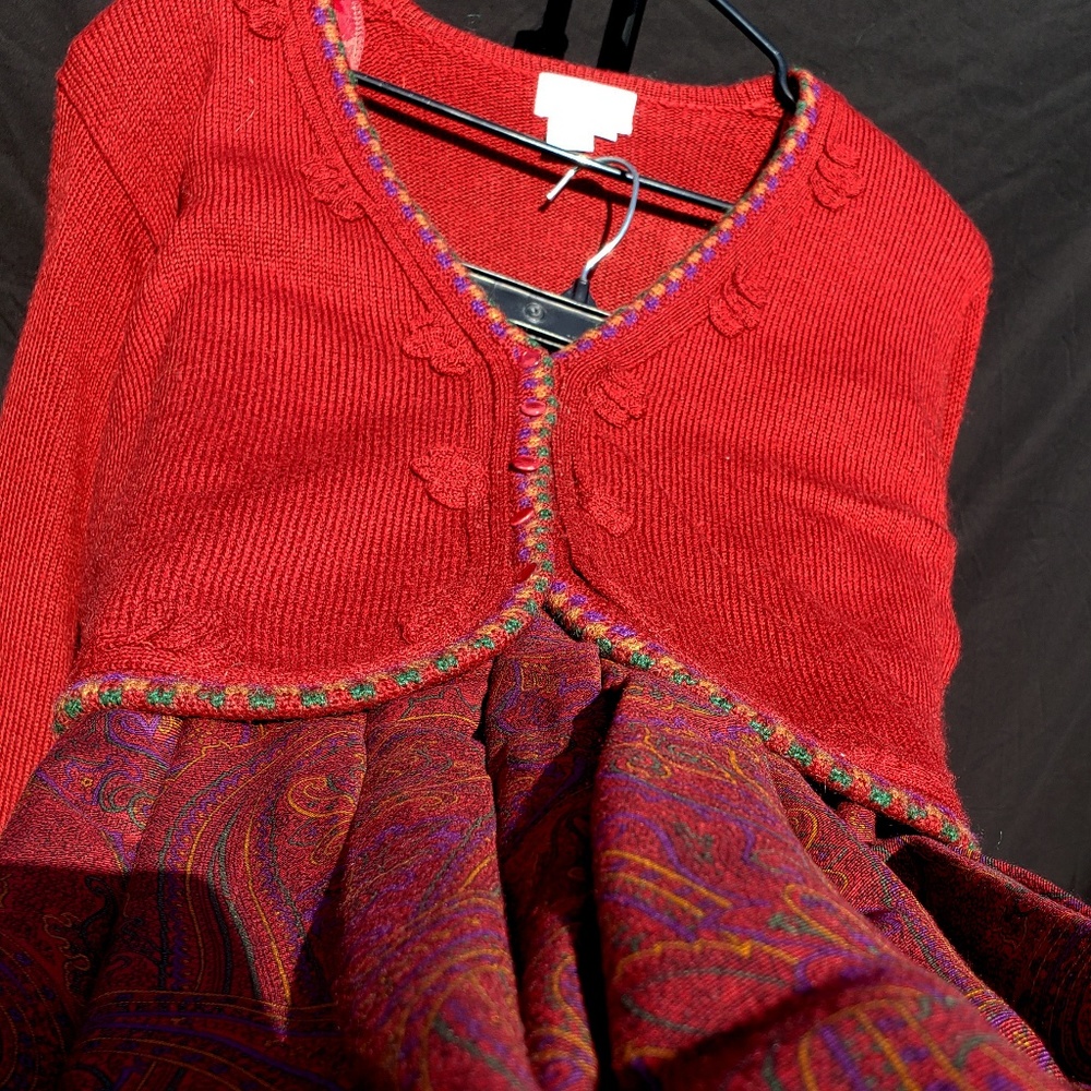 Paisley Skirt and Detailed Sweater Set - M